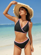 Color Block V Neck Bikini Set