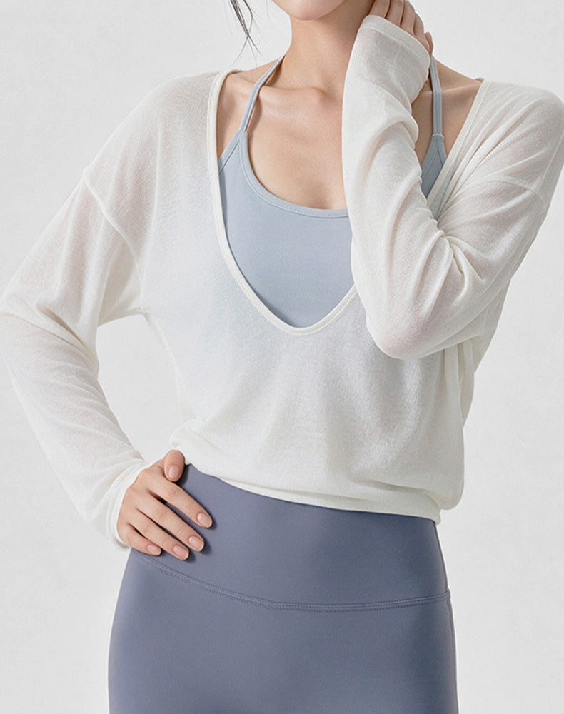 Long Sleeve Sheer Mesh Active Tops
