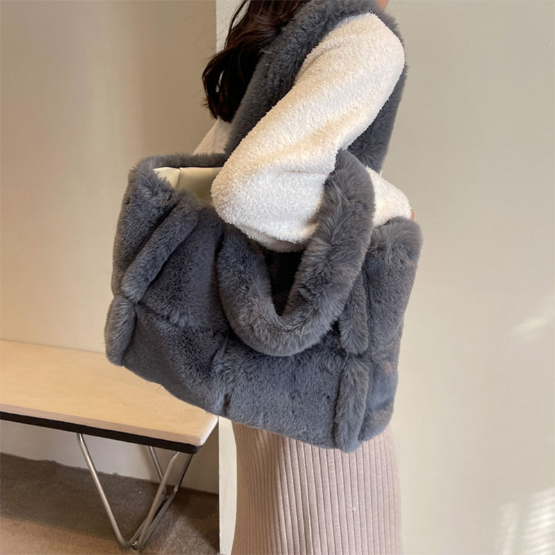 Winter Soft Plush Shoulder Handbag Bag Large Fluffy Tote Bag