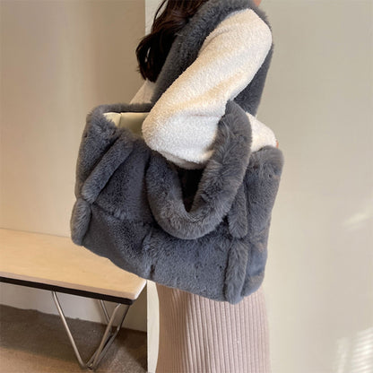 Winter Soft Plush Shoulder Handbag Bag Large Fluffy Tote Bag