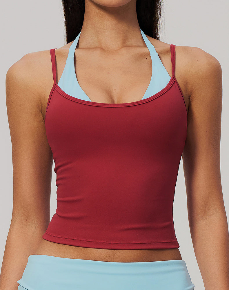 Faux Two Piece Color Block Yoga Tank Tops