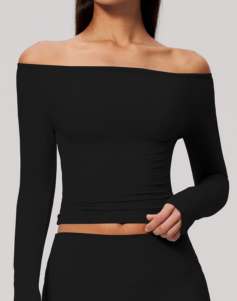 Off Shoulder Long Sleeve Sports T-Shirts