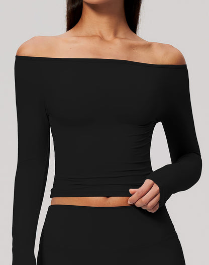 Off Shoulder Long Sleeve Sports T-Shirts
