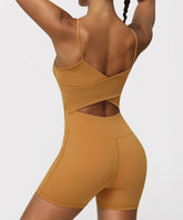 Crossover Back One Piece Yoga Bodysuit with Removable Pads