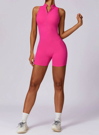 Zip Up Sleeveless Workout Shorts Jumpsuit