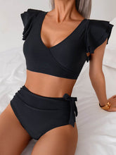 Ruffled Sleeves Color Block Bikini Sets