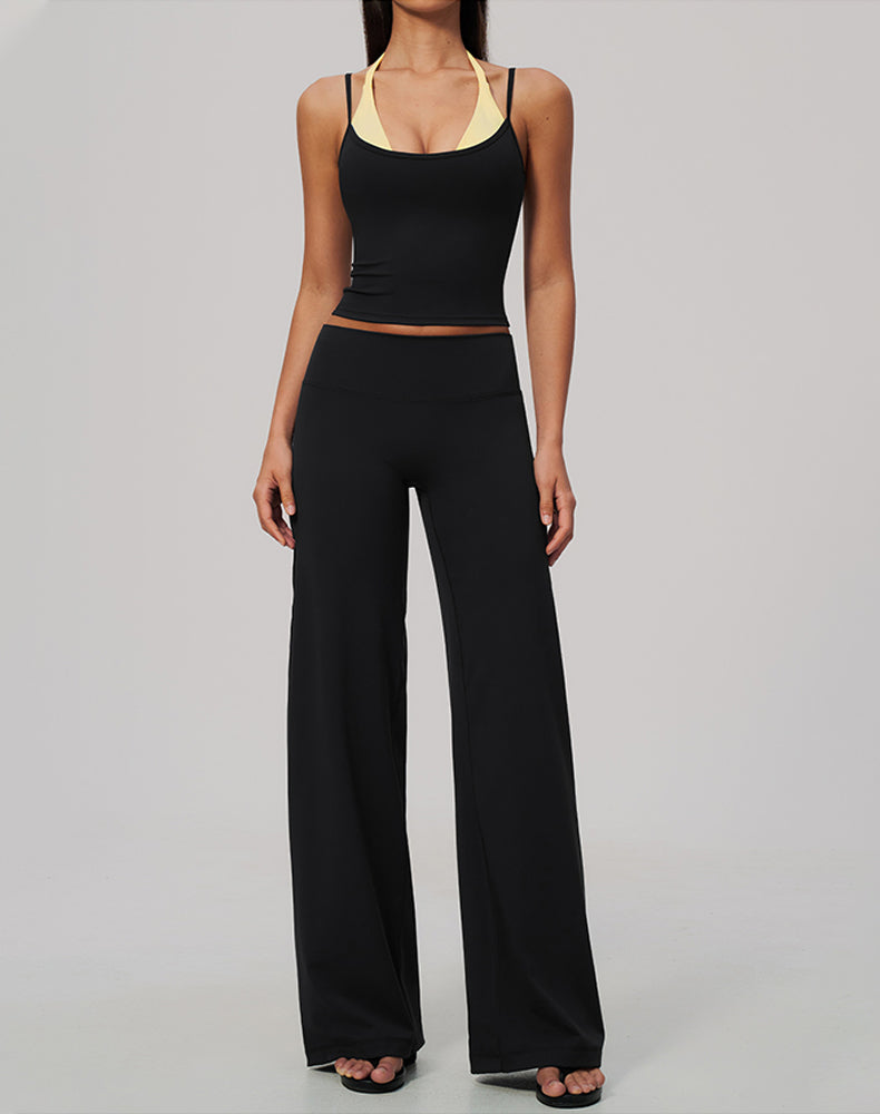 2 Piece Color Block Tank Top and Flare Pant Sets