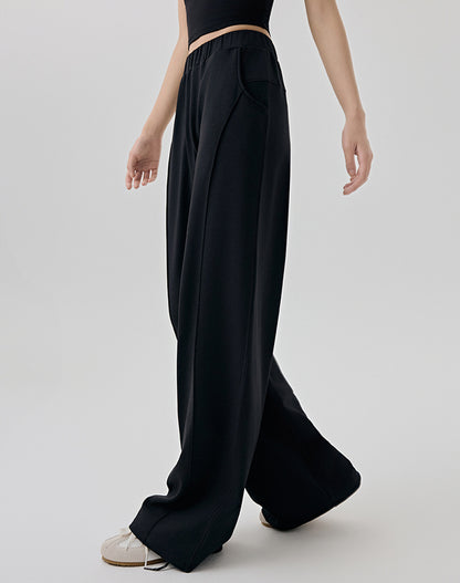 Casual Elastic Waist Wide Leg Sweatpants with Pockets