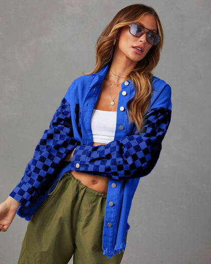 Button Down Color Block Checkered Denim Shirt | Trendy &amp; Casual Style