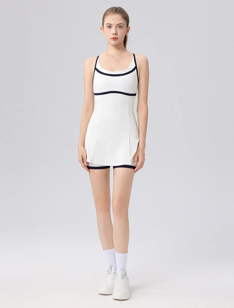 ContrastTrim DoubleStrap Tennis Dress with Racerback BuiltIn Shorts ContrastTrim DoubleStrap Tennis Dress with Racerback BuiltIn Shorts