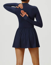 Long Sleeve Zipper Tennis Dress with Built-in Short