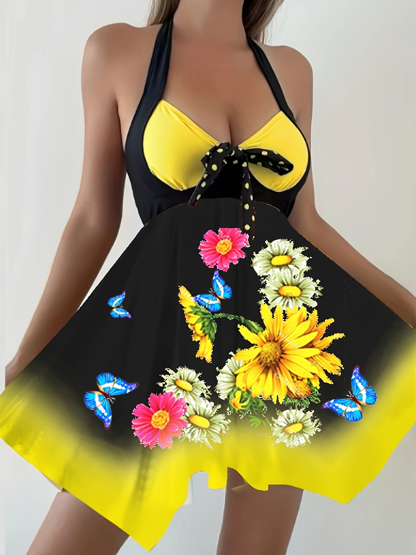 Vibrant Sunflower Print Two-Piece Tankini Set