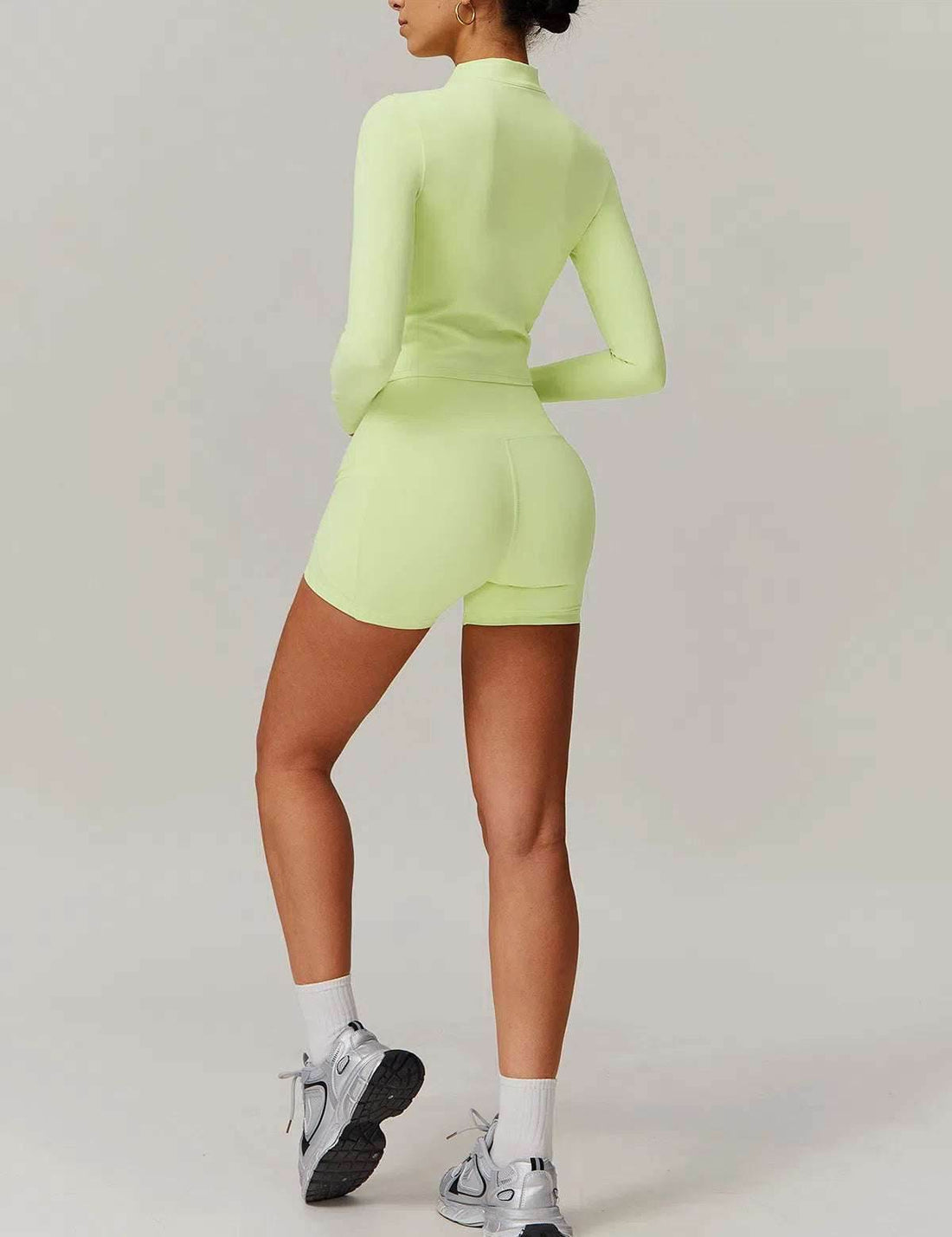 Solid Yoga Set With Sports Jacket and Short