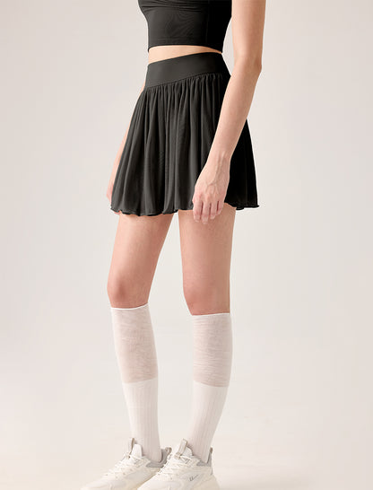 Mesh Sheer Pleated Skirt Tulle Skirt with Short and Pocket
