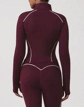 Contrast Trim Workout Jacket Zip Up Long Sleeve Coat