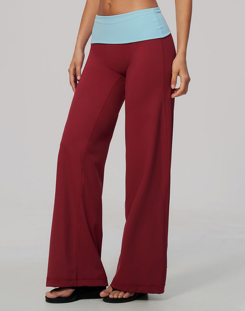 Color Block Fold Over Wide Leg Yoga Flare Pants