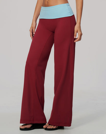 Color Block Fold Over Wide Leg Yoga Flare Pants