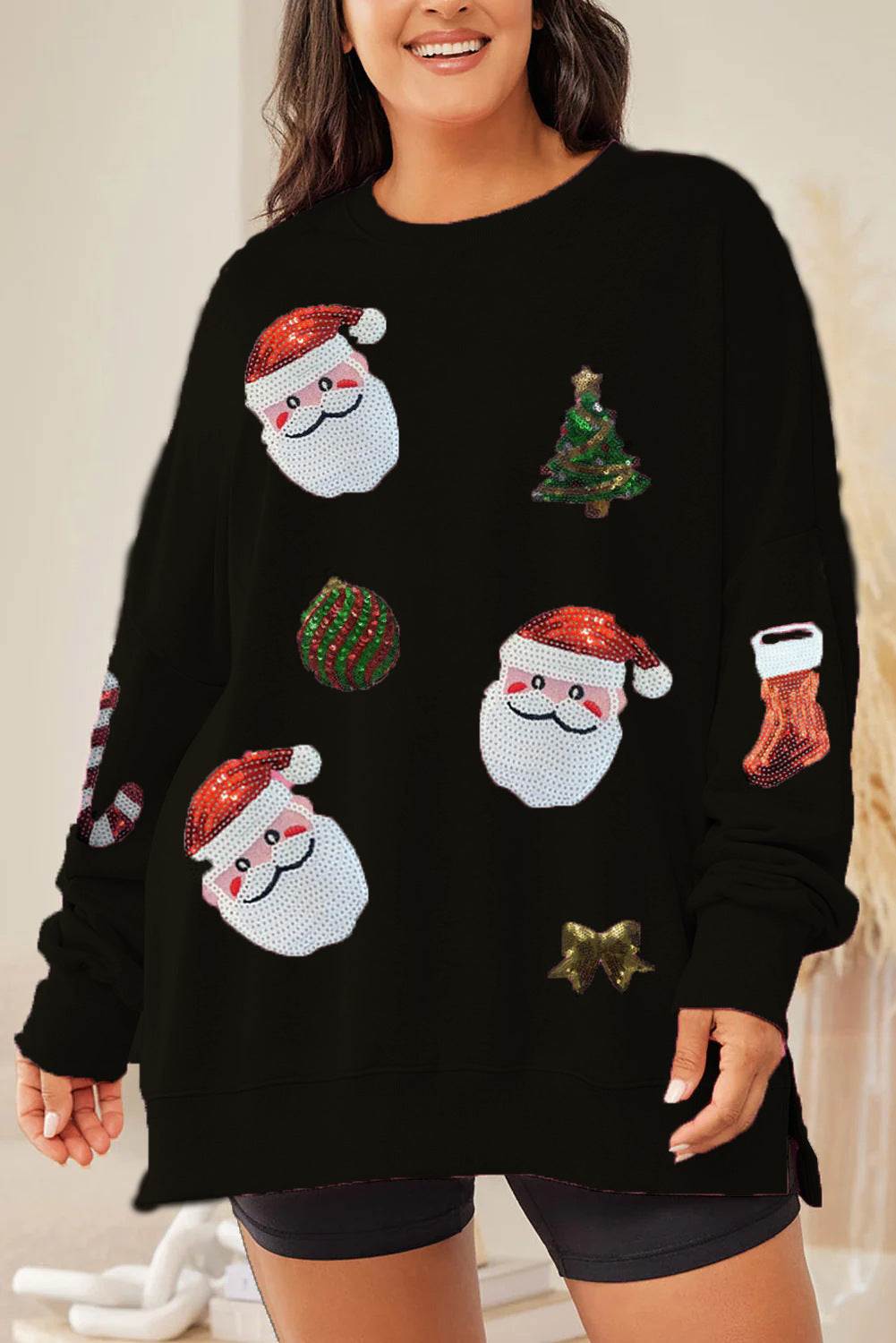 Cute Santa Sequin Crewneck Sweatshirt | Perfect Holiday Crewneck Style