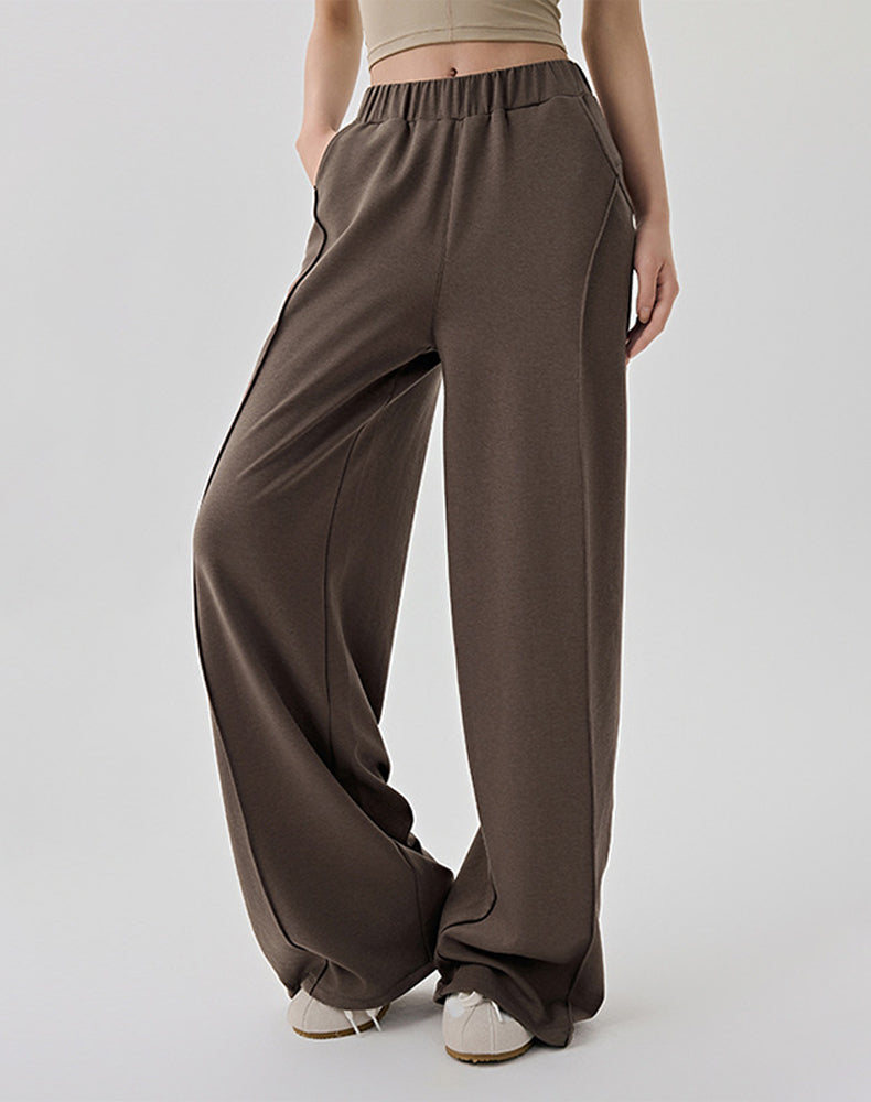 Casual Elastic Waist Wide Leg Sweatpants with Pockets