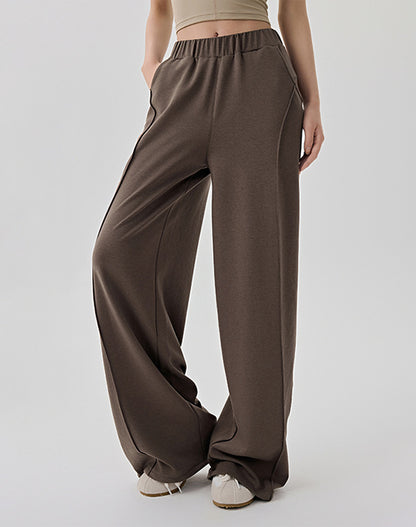 Casual Elastic Waist Wide Leg Sweatpants with Pockets