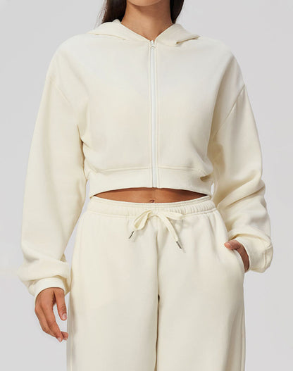 Long Sleeve Full Zip Cropped Casual Hooded