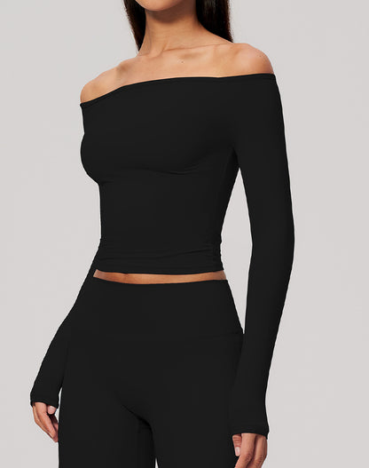Off Shoulder Long Sleeve Sports T-Shirts