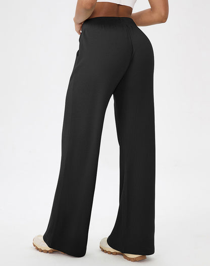Waffle Knit Straight Leg Sweatpants with Pockets