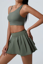 Sport Wear Set with Asymmetrical shoulder straps Bra and Skirt