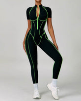 Three Dimensional Line Sports Backless Short Sleeve Jumpsuit