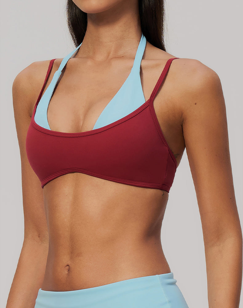Faux Two Piece Color Block Sports Bra