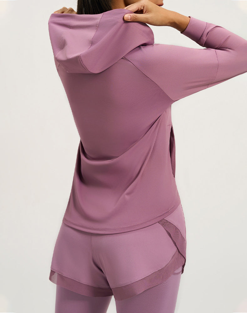 Long Sleeve Hooded Zip Up Casual Crop Coat with Pockets
