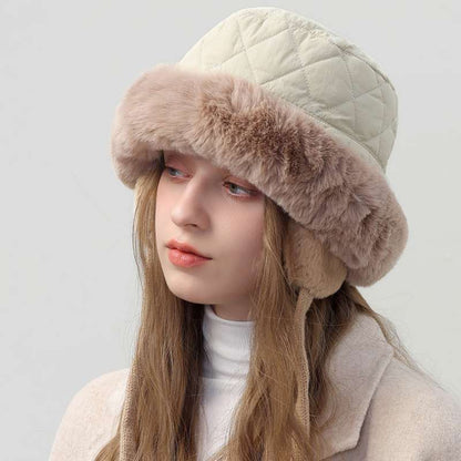 Warm Plush Bucket Hat with Earmuffs Chin Strap