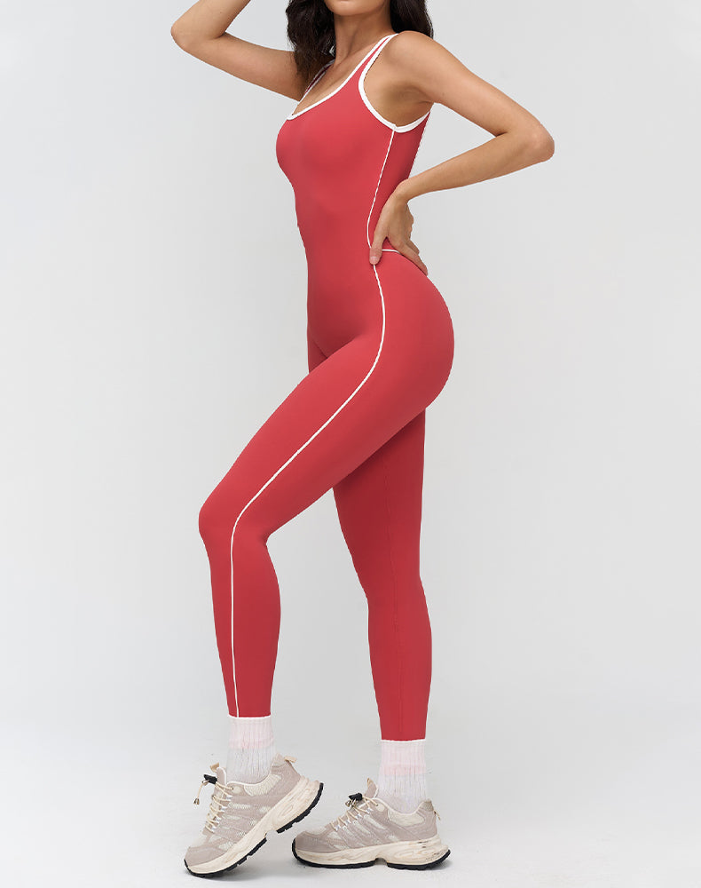 Backless One Piece Yoga Jumpsuit Contrast Trim Unitard