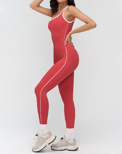 Backless One Piece Yoga Jumpsuit Contrast Trim Unitard