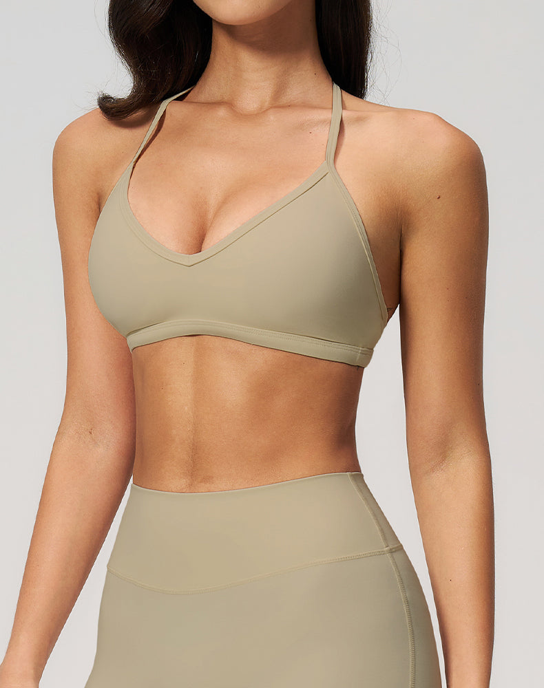 Removable Pads Open Back Halter Neck Sports Bra