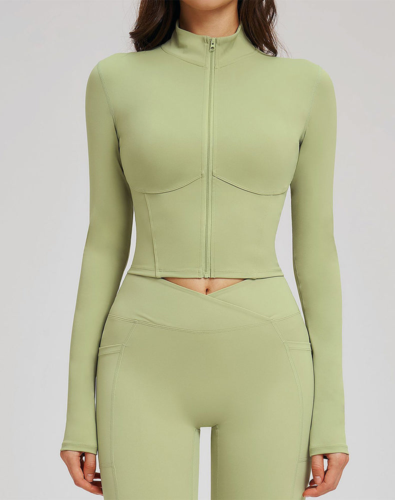 Full Zip Running Jackets Slim Fit Cropped Athletic Tops