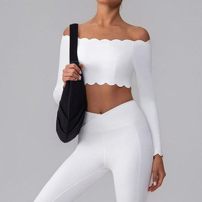 Off Shoulder Crop Tops Long Sleeve Shirt with Removable Cups