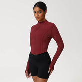 Full Zip UP Athletic Cropped Jacket with Thumb Holes