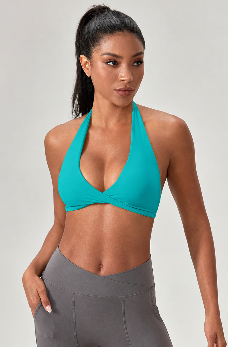 Twist Front Halter Straps Sports Bra