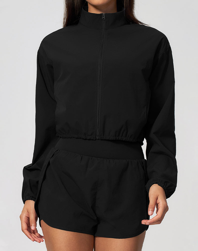 Athletic Cropped Jacket Track Zip Up Sport Long Sleeve Coat