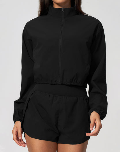Athletic Cropped Jacket Track Zip Up Sport Long Sleeve Coat