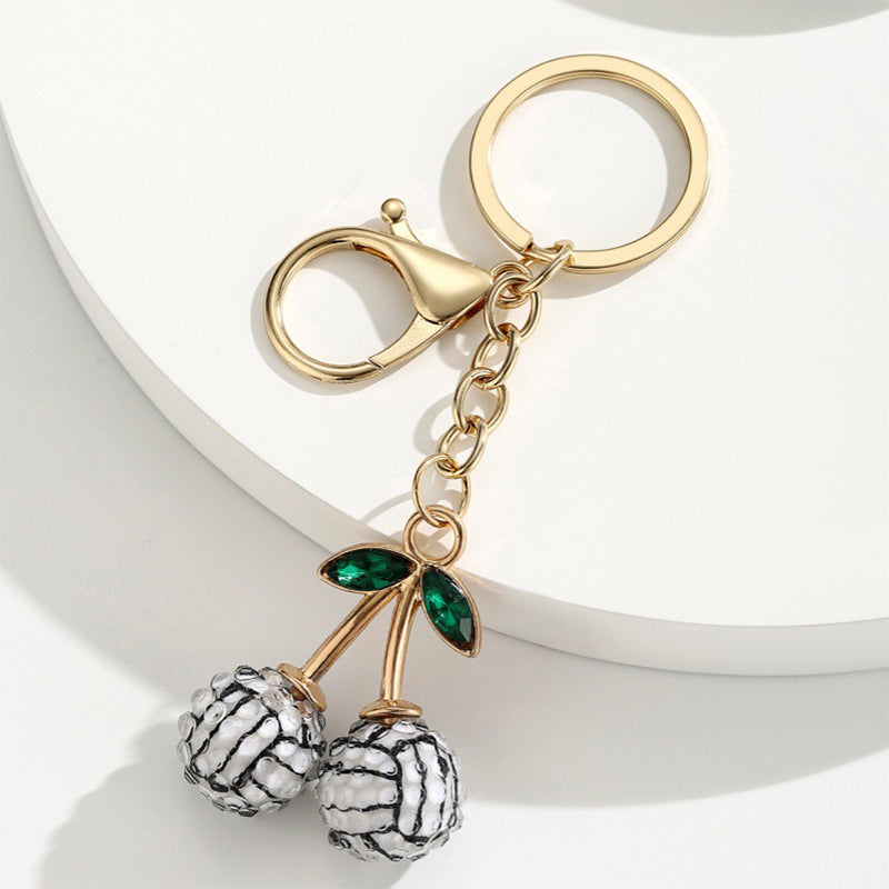 Rhinestone Sports Ball Cherry Keychain Key Ring Bag Charm