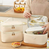 Portable PU Insulated Lunch Bag Double Layer Cooler Handbag