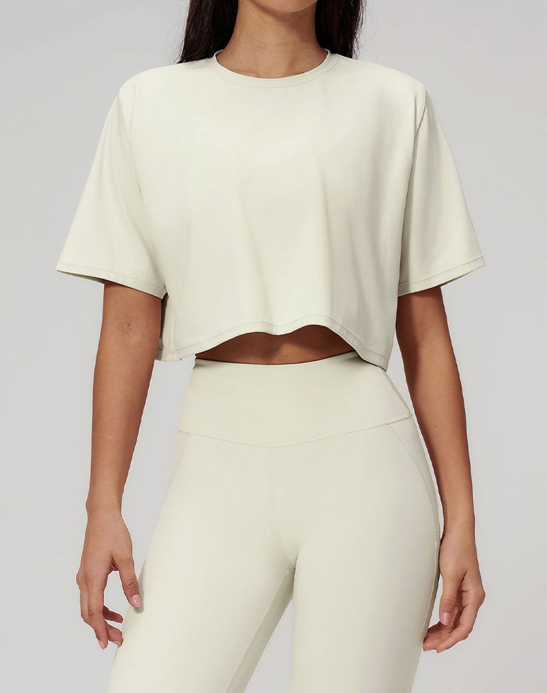 Short Sleeve Crop Tops Round Neck T-Shirts Loose Fit Blouse