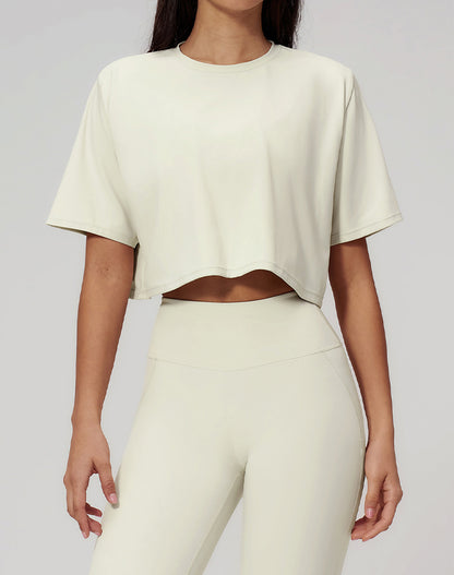 Short Sleeve Crop Tops Round Neck T-Shirts Loose Fit Blouse