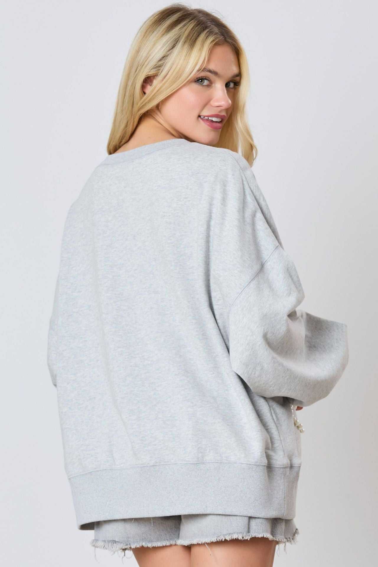 Pearl Bow Long Sleeve Sweatshirt | Ideal for Layering &amp; Everyday Wear