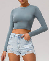 Basic Long Sleeve Fitted Crop Tee Shirt
