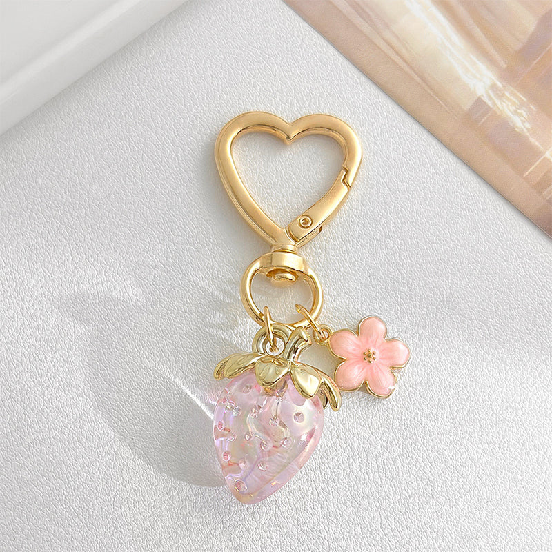 Strawberry Keychain Bag Charms Heart Flower Keychains Decor