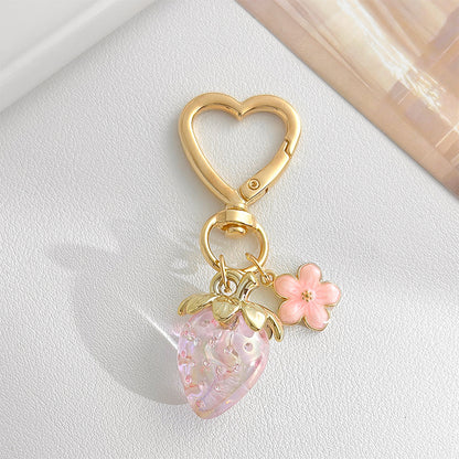 Strawberry Keychain Bag Charms Heart Flower Keychains Decor