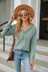 Button Hooded Sweatshirt Loose Long Sleeve Casual Tops